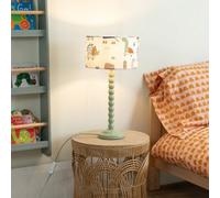 ValueLights Sage Green Bobbin Stem Table Lamp With Cartoon Dino Drum Shade For Living Room Bedroom