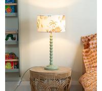 ValueLights Sage Green Bobbin Stem Table Lamp With Dino Drum Shade For Living Room Bedroom