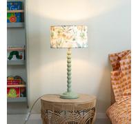 ValueLights Sage Green Bobbin Stem Table Lamp With Tropical Drum Shade For Living Room Bedroom