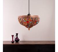 ValueLights | Moroccan Bazaar Style Bronze Ceiling Pendant Shade with Multi Coloured Jewels | Home Décor, Bedside & Desk Lamp | 34cm Shade Width