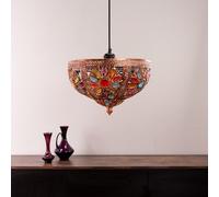 ValueLights | Moroccan Bazaar Style Bronze Ceiling Pendant Shade with Multi Coloured Jewels | Home Décor, Bedside & Desk Lamp | 34cm Shade Width