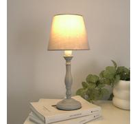 Valuelights Sara Pair Of - Grey Wood Candlestick Table Lamp With A Tapered Shade - Led Bulbs Included