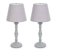 ValueLights | Pair of - Grey Wood Candlestick Bedside Table Lamp with a Tapered Lampshade Living Room Bedroom Light | Table Lamps & Home Improvements Essential