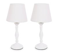 ValueLights Pair of - White Wood Candlestick Bedside Table Lamp with a Tapered Lampshade Living Room Bedroom Light - LED Bulbs Included
