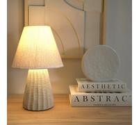 ValueLights | Natural Ceramic Textured Base Bedside Table Lamp with Linen Tapered Lampshade Living Room Bedroom Light | Table Lamps & Home Improvements Essential