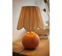 ValueLights Sebby Ceramic Globe Textured Table Lamp with Raffia Lamp Shade in Orange ValueLights Orange