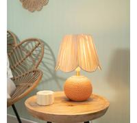 Sebby Pair of Ceramic Globe Textured Table Lamps with Raffia Lamp Shades & Bulbs ValueLights Orange One Size