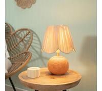 Valuelights Sebby Pair Of - Peach Ceramic Table Lamp With Natural Raffia Shade