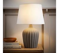Valuelights Serena Natural Tapered Linen Lamp Shade Ribbed Ceramic Stonewear Table Lamp In Grey Grey