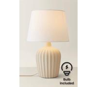 Valuelights Serena Natural Tapered Linen Lamp Shade Ribbed Ceramic Table Lamp With Led Bulb In Beige Beige
