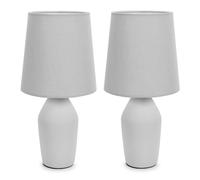 ValueLights | Set of 2 - Grey Ceramic Base Table Lamp with Tapered Fabric Lampshade Bedroom Bedside Light - LED Bulbs Included | Table Lamps & Home Improvements Essential