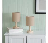 ValueLights Set Of 2 - Nelly Natural Wood Base Bedside Table Lamps With Natural Fabric Shade