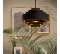 MiniSun | Modern Black and Gold 7 Layer Tier Pendant Drum Light Shade | Pendant Lights, Home Décor & Improvement Essential | 45cm Shade Width