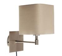 Valuelights Sheldon Beige Cotton Square Design Brushed Chrome Bedside Wall Light With Plug Cable And Switch