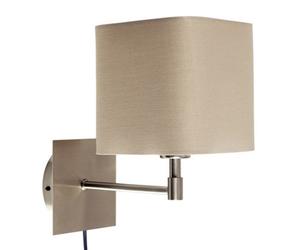 Valuelights Sheldon Beige Cotton Square Design Brushed Chrome Bedside Wall Light With Plug Cable And Switch