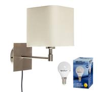 MiniSun | Modern Cream Polycotton Brushed Chrome Wall Light | Wall Lamps & Sconces, Home Décor & Improvement Essential | Includes a 4W LED Bulb [3000K Warm White]