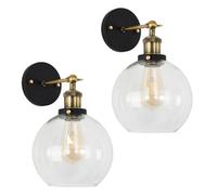MiniSun | Industrial Steampunk Style Black and Gold Wall Light Fittings with Clear Glass Globe Shade | Wall Lamps, Home Décor & Improvement Essential | Pair of 2 | Includes Bulb [2700K Warm White]