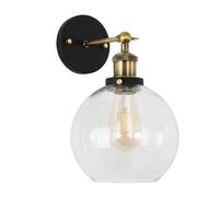 MiniSun | Industrial Style Black and Gold Wall Light with an Amber Tinted Clear Glass Globe Shade | Wall Lamps & Sconces, Home Décor & Improvement Essential | Includes Bulb [2700K Warm White]