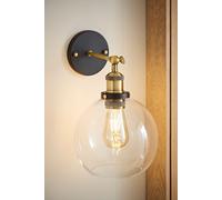 MiniSun Industrial Steampunk Style Black and Gold Wall Light Fitting with an Amber Tinted Clear Glass Globe Shade - Complete with 4w LED Filament Bulb [2700K Warm White]