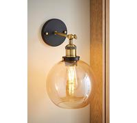 MiniSun | Industrial Antique Brass and Black Metal Wall Light Fitting with Amber Tinted Shade | Wall Spotlights, Home Décor & Improvement Essential | Includes Bulb [2700K Warm White]
