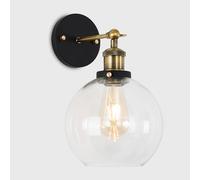 MiniSun Pair of Industrial Steampunk Style Black and Gold Wall Light Fittings with Clear Glass Globe Shade