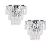 ValueLights | Silver Chrome and Clear Acrylic Jewel Droplet Wall Light Fitting | Wall Lamps & Sconces, Home Décor & Improvement Essential | Pair of 2 | Includes Bulb