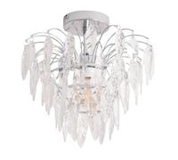 ValueLights | Silver Chrome Waterfall Clear Acrylic Jewel Droplet Ceiling Light Fitting | Ceiling Lights, Home Décor Essential | Included LED Bulb | Includes Full Wired Fitting