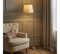 Valuelights Sinatra Adjustable Swing Arm Floor Lamp In Chrome Finish With Beige Tapered Light Shade With Led Gls Bulb