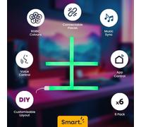 ValueLights | Smart RGBIC Light Bars Kit, DIY LED Lights Colour Changing, Works with Alexa & Google, App Control Music Sync Wall Panel - Set of 6 | Smart Lighting & Home Tech Improvements Essential