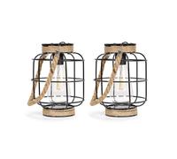 ValueLight Solar Lantern Cage with Hemp Rope Handle Pack of 2 - Size: 39 x 14 x 14cm - Black - ValueLights - Wilko