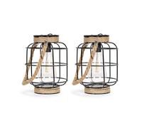 ValueLight Solar Lantern Cage with Hemp Rope Handle Pack of 2 - Size: 39 x 14 x 14cm - Black - ValueLights - Wilko