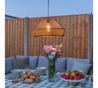 ValueLights Solar Powered Outdoor Garden Natural Rattan Pendant Hanging Light in Brown ValueLights Brown