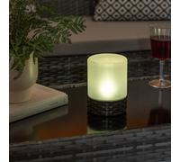 ValueLights | Rattan Solar Powered Outdoor Garden Table Lamp with Frosted Glass Shade