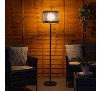 Valuelights Solar Powered Outdoor Grey Rattan Garden Floor Lamp With Drum Shade