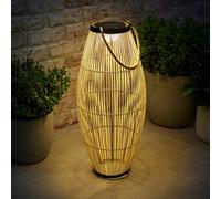 Valuelights Solar Powered Outdoor Natural Bamboo Floor Lamp With Drum Shade
