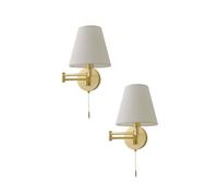 ValueLights Sonia Pair of Adjustable Swing Arm Wall Lights with Taper Linen Shades in Gold ValueLights Gold