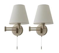 ValueLights Sonia Pair of Swing Arm Wall Lights with Taper Linen Shades & Bulbs in Metallic Silver ValueLights Metallic Silver