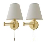 ValueLights Sonia Pair of Swing Arm Wall Lights with Taper Linen Shades & Bulbs in Gold ValueLights Gold