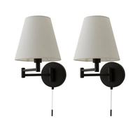 ValueLights Sonia Pair of Swing Arm Wall Lights with Taper Linen Shades & Bulbs in Black ValueLights Black