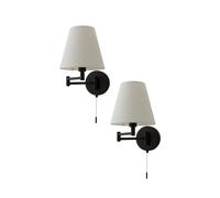 ValueLights Sonia Pair of Swing Arm Wall Lights with Taper Linen Shades & Bulbs in Black ValueLights Black