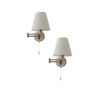ValueLights Sonia Pair of Swing Arm Wall Lights with Taper Linen Shades & Bulbs in Metallic Silver ValueLights Metallic Silver