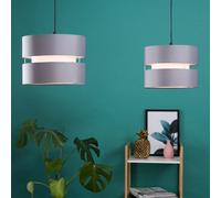 Valuelights Sophia Pair Of Small Grey 2 Tier Ceiling Light Shades And Bulbs (D)26Cm