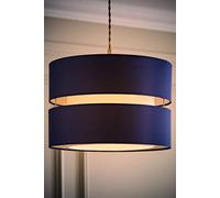 Large Easy Fit Ceiling Light Shade 2 Tier Pendant Drum Lampshade for Living Room Bedroom Hallway - Navy Blue - LED Bulb Included