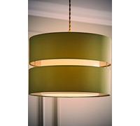Large Easy Fit Ceiling Light Shade 2 Tier Pendant Drum Lampshade for Living Room Bedroom Hallway - Olive Green - LED Bulb Included