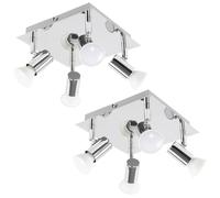 MiniSun | Pair of - Modern Square Chrome 4 Way GU10 Ceiling Spotlights | Ceiling Lights & Home Improvements Essential | Mains Wired