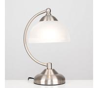 MiniSun | Curved Brushed Chrome & Frosted Glass Bedside Table Lamp | Table Lamps & Home Improvements Essential