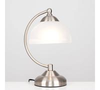 MiniSun Curved Brushed Chrome & Frosted Glass Bedside Table Lamp