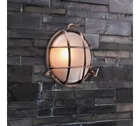 Valuelights Stern Ip66 Rated Round Metal Bronzed Rustic Copper Effect Frosted Lens Outdoor Wall Light With Led Bulb