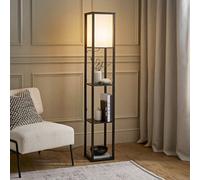 Valuelights Struttura Black Shelving Unit Floor Lamp With Fabric Shade