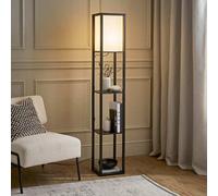 Valuelights Struttura Black Shelving Unit Floor Lamp With Fabric Shade And Bulb